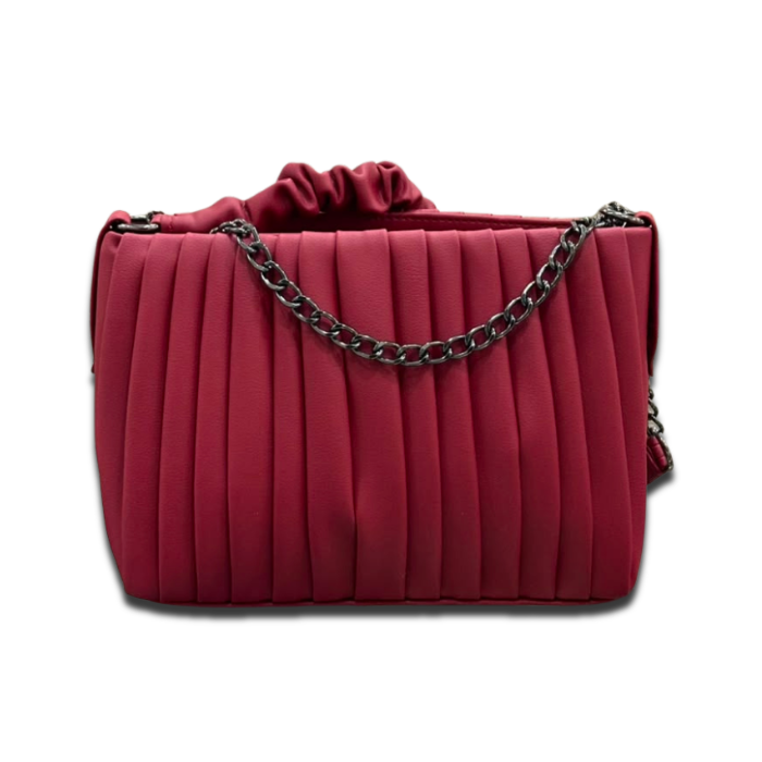 Lisbo Crimson Pleated Shoulder Bag with Chain