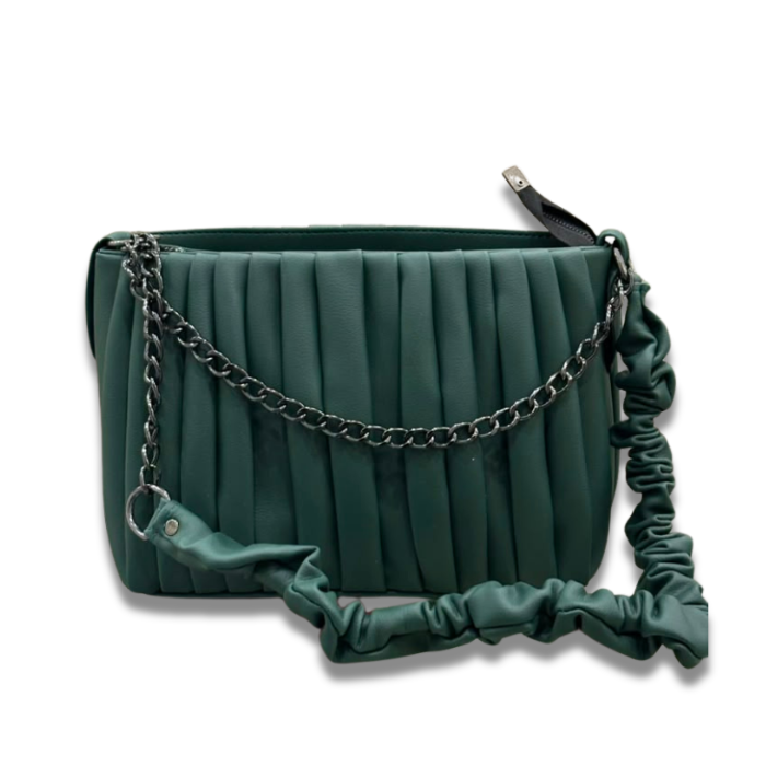 Lisbo Deep Teal Pleated Shoulder Bag with Chain