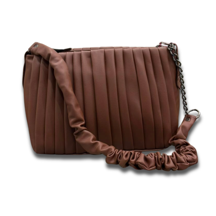 Lisbo Mocha Brown Pleated Shoulder Bag with Chain