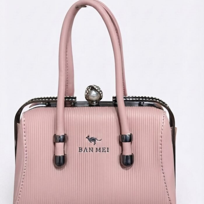 Ban Mei Dusty Pink Vintage Frame Bag with Pearl Clasp & Ribbed Texture