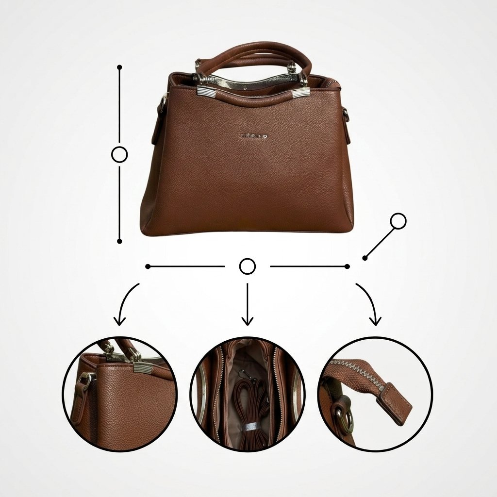 Lisbo Cognac Brown Structured Handbag - Image 4