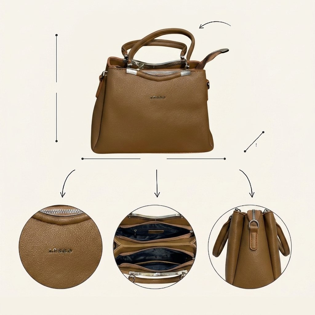 Lisbo Camel Brown Structured Handbag - Image 4
