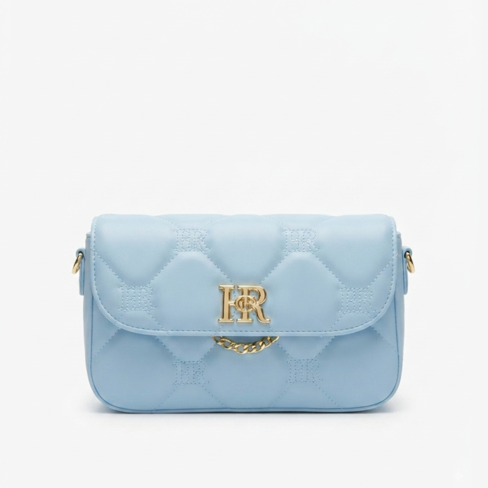 HR Powder Blue Quilted Flap Bag with Gold Logo & Chain Detail