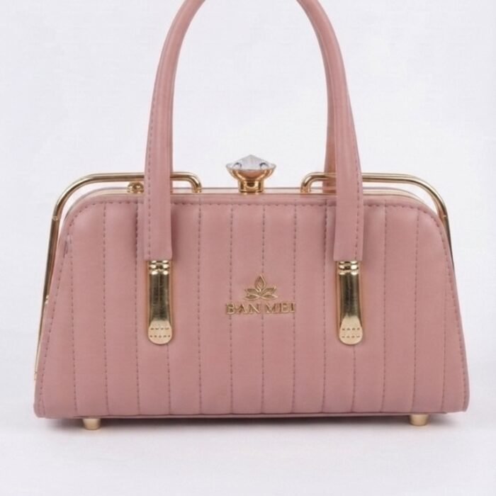 Ban Mei Blush Pink Gold-Frame Vintage Bag with Diamond Crystal Clasp