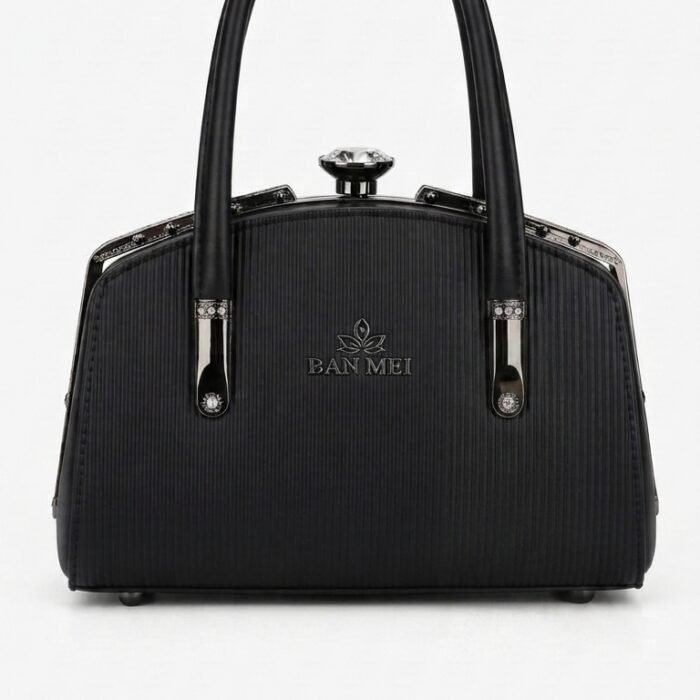 Ban Mei Classic Black Vintage Frame Top-Handle Bag with Crystal Clasp