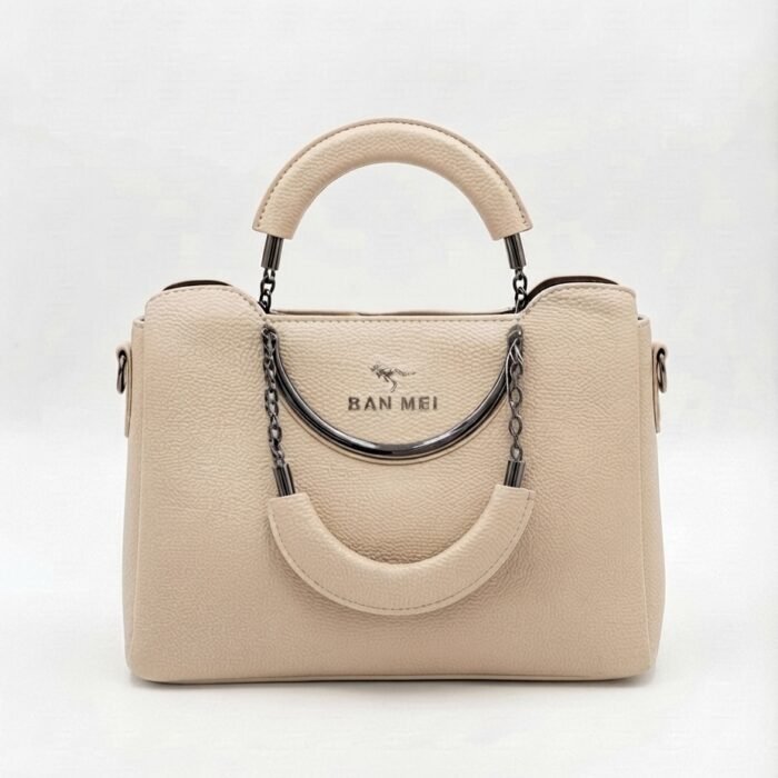 Ban Mei Cream Pebbled Tote Bag with Dual Arch & Chain Handles