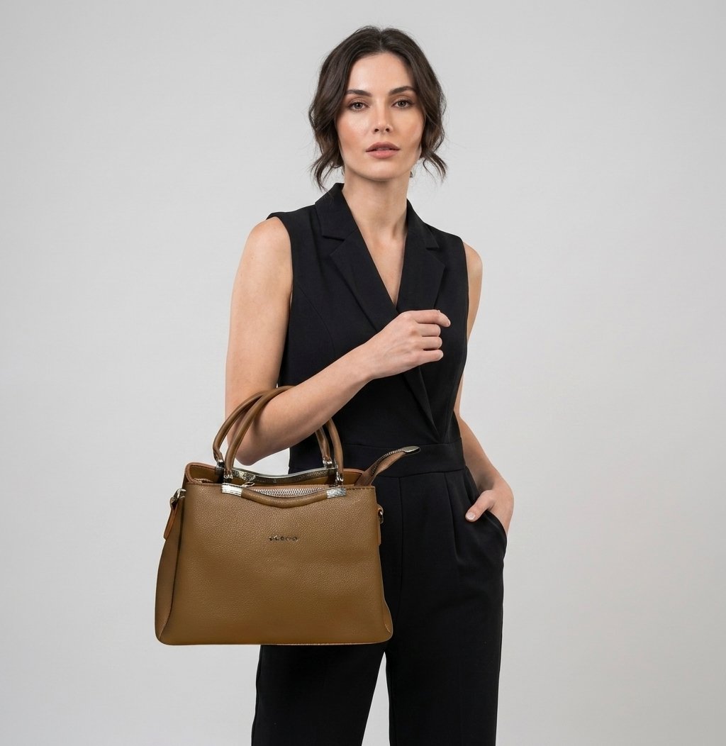 Lisbo Camel Brown Structured Handbag - Image 2