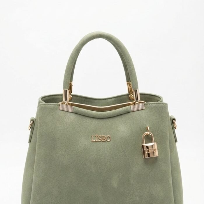 Lisbo Sage Green Suede Tote Bag with Gold Hardware & Hanging Padlock