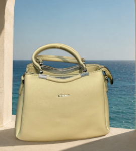 Pale yellow structured handbag with dual top handles